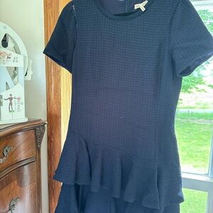 Size US 12 Rebecca Taylor Puckered Jacquard Tiered Ruffle Mini Dress Navy Blue